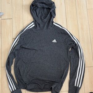 Adidas Men's Charcoal Hoodie with White Stripes